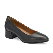 Women Premium Leather Block Heel Pumps (W-MARY-05-BLACK)