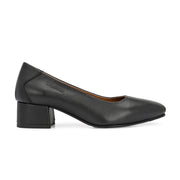 Women Premium Leather Block Heel Pumps (W-MARY-05-BLACK)
