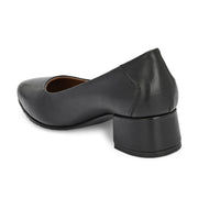 Women Premium Leather Block Heel Pumps (W-MARY-05-BLACK)