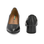 Women Premium Leather Block Heel Pumps (W-MARY-05-BLACK)