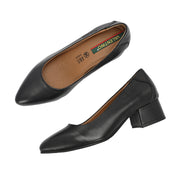 Women Premium Leather Block Heel Pumps (W-MARY-05-BLACK)