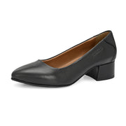 Women Premium Leather Block Heel Pumps (W-MARY-05-BLACK)