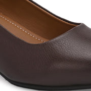 Women Premium Leather Block Heel Pumps (W-MARY-05-BROWN)