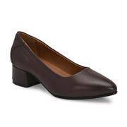Women Premium Leather Block Heel Pumps (W-MARY-05-BROWN)