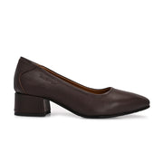 Women Premium Leather Block Heel Pumps (W-MARY-05-BROWN)