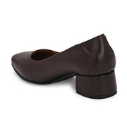 Women Premium Leather Block Heel Pumps (W-MARY-05-BROWN)
