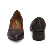 Women Premium Leather Block Heel Pumps (W-MARY-05-BROWN)