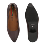 Women Premium Leather Block Heel Pumps (W-MARY-05-BROWN)