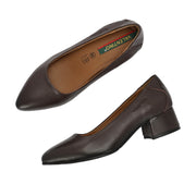 Women Premium Leather Block Heel Pumps (W-MARY-05-BROWN)