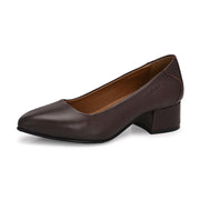 Women Premium Leather Block Heel Pumps (W-MARY-05-BROWN)