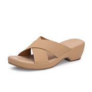 Women Cross Strap Wedge Sandals (W-MS-01-BEIGE)