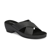 Women Cross Strap Wedge Sandals (W-MS-01-BLACK)