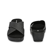 Women Cross Strap Wedge Sandals (W-MS-01-BLACK)