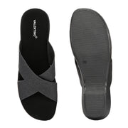 Women Cross Strap Wedge Sandals (W-MS-01-BLACK)