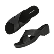 Women Cross Strap Wedge Sandals (W-MS-01-BLACK)