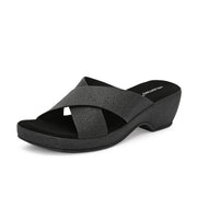 Women Cross Strap Wedge Sandals (W-MS-01-BLACK)
