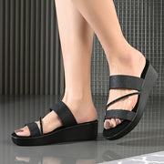 Women Double Strap Wedge Sandals (W-MS-02-BLACK)