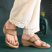 Women Embellished T-Strap Wedge Sandals (W-MS-03-ANTIQUE)