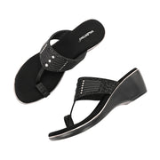 Women Embellished T-Strap Wedge Sandals (W-MS-03-BLACK)