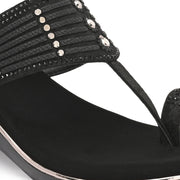 Women Embellished T-Strap Wedge Sandals (W-MS-03-BLACK)