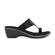 Women Embellished T-Strap Wedge Sandals (W-MS-03-BLACK)