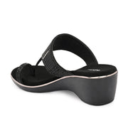 Women Embellished T-Strap Wedge Sandals (W-MS-03-BLACK)