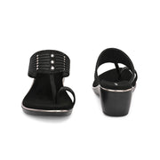 Women Embellished T-Strap Wedge Sandals (W-MS-03-BLACK)