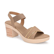 Women Beige Block Heel Sandals with Gold Detail (W-MS-04-BEIGE)