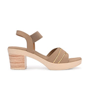 Women Beige Block Heel Sandals with Gold Detail (W-MS-04-BEIGE)