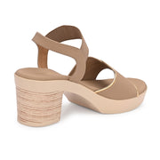 Women Beige Block Heel Sandals with Gold Detail (W-MS-04-BEIGE)