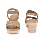 Women Beige Block Heel Sandals with Gold Detail (W-MS-04-BEIGE)
