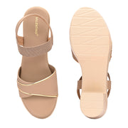 Women Beige Block Heel Sandals with Gold Detail (W-MS-04-BEIGE)