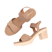 Women Beige Block Heel Sandals with Gold Detail (W-MS-04-BEIGE)