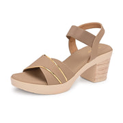 Women Beige Block Heel Sandals with Gold Detail (W-MS-04-BEIGE)