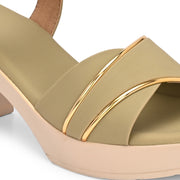 Women Green Block Heel Sandals with Gold Detail (W-MS-04-GREEN)