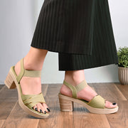 Women Green Block Heel Sandals with Gold Detail (W-MS-04-GREEN)