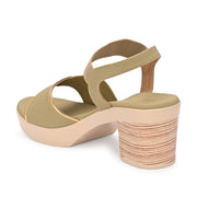 Women Green Block Heel Sandals with Gold Detail (W-MS-04-GREEN)