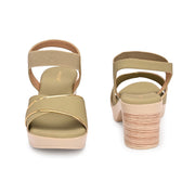 Women Green Block Heel Sandals with Gold Detail (W-MS-04-GREEN)