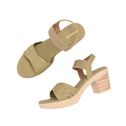 Women Green Block Heel Sandals with Gold Detail (W-MS-04-GREEN)
