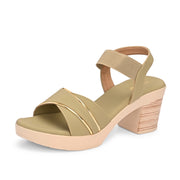 Women Green Block Heel Sandals with Gold Detail (W-MS-04-GREEN)