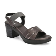 Women GunMetal Block Heel Sandals with Gold Detail (W-MS-04-GUNMETAL)