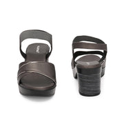 Women GunMetal Block Heel Sandals with Gold Detail (W-MS-04-GUNMETAL)