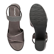 Women GunMetal Block Heel Sandals with Gold Detail (W-MS-04-GUNMETAL)