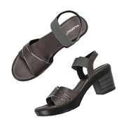 Women GunMetal Block Heel Sandals with Gold Detail (W-MS-04-GUNMETAL)