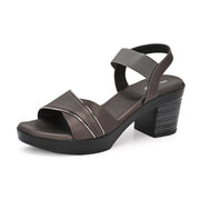 Women GunMetal Block Heel Sandals with Gold Detail (W-MS-04-GUNMETAL)