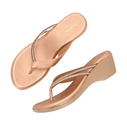 Women Slip On Wedge Sandals (W-MS-05-ROSEGOLD)