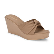Women Beige Knot Strap Wedge Slides (W-MS-07-BEIGE)