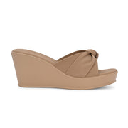 Women Beige Knot Strap Wedge Slides (W-MS-07-BEIGE)