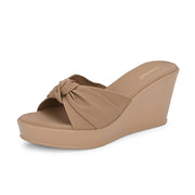 Women Beige Knot Strap Wedge Slides (W-MS-07-BEIGE)