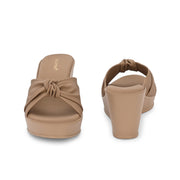 Women Beige Knot Strap Wedge Slides (W-MS-07-BEIGE)